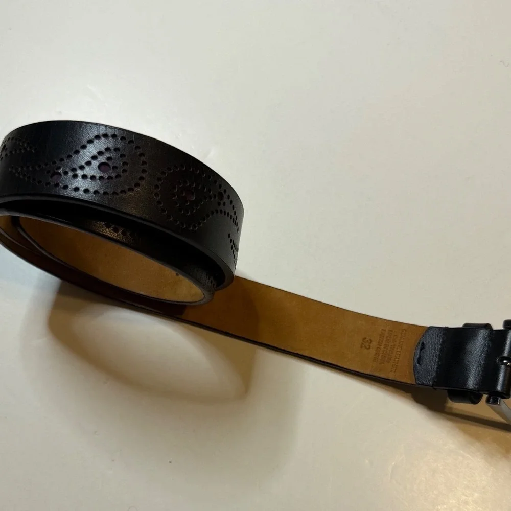 Robert Graham Belt Mens 32 Black Excellent Perforated Paisley Leather Engraved